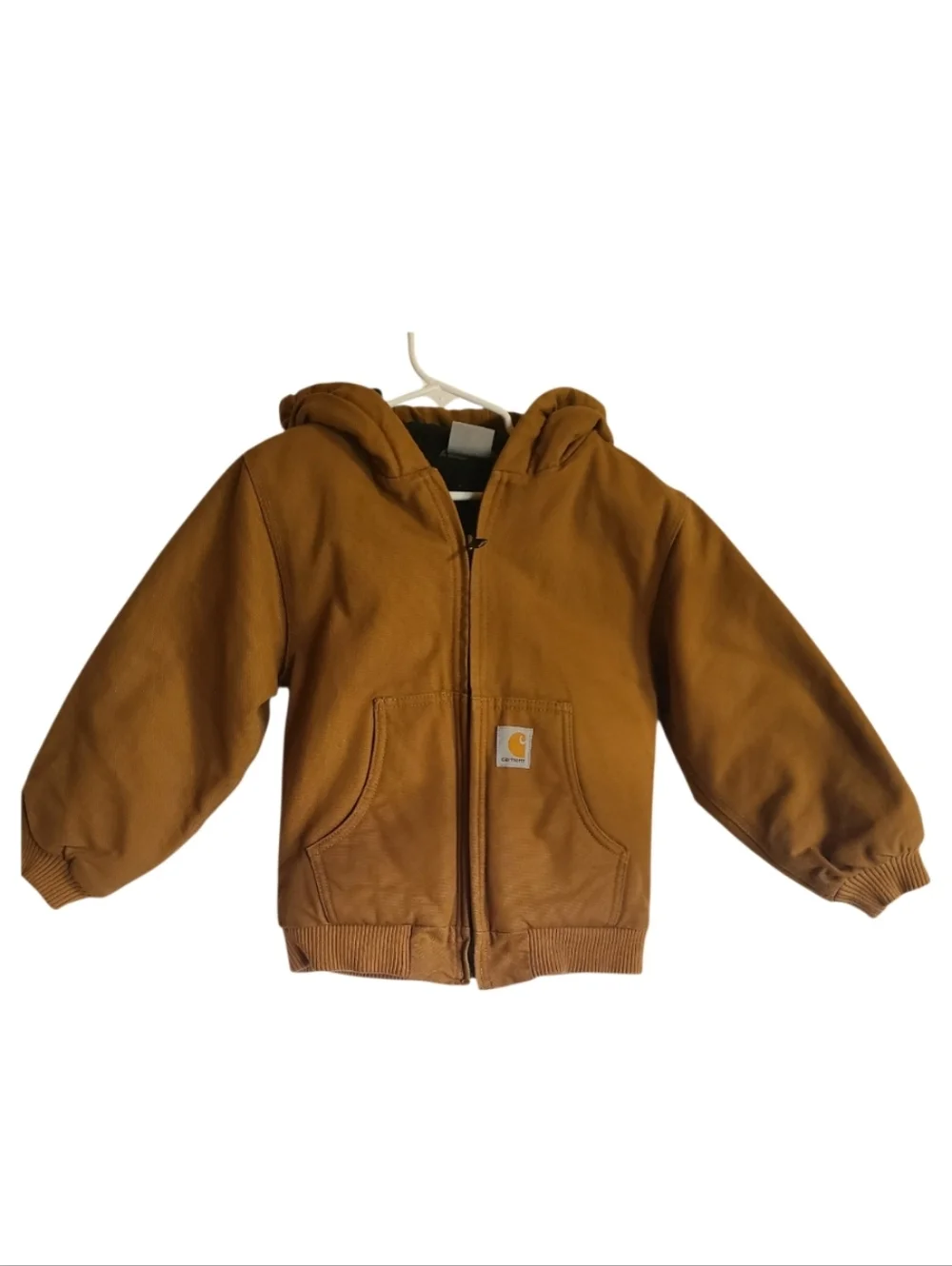 Carhartt Kids Active Jacket XS (6) Quilted Fleece Lined Duck Canvas Brown Hooded